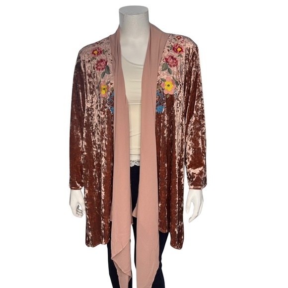 ANDRE by Unit Size 3X Long Line Cardigan Velvet Floral Embroidery Boho NWT - Picture 1 of 7